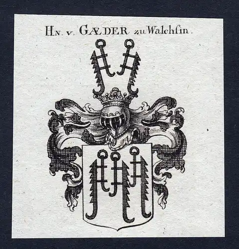 Hn. v. Gaeder zu Walchsin - Gaeder Walchsin Wappen Adel coat of arms Kupferstich heraldry Heraldik engraving