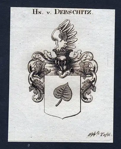 Hn. v. Debschitz - Debschitz Oberlausitz Wappen Adel coat of arms Kupferstich heraldry Heraldik engraving