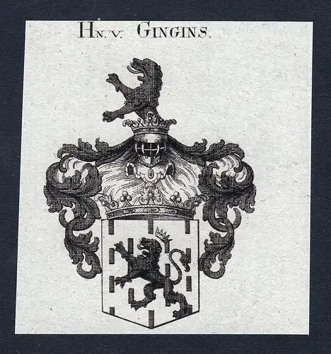 Hn. v. Gingins - Gingins Waadt Wappen Adel coat of arms Kupferstich heraldry Heraldik engraving