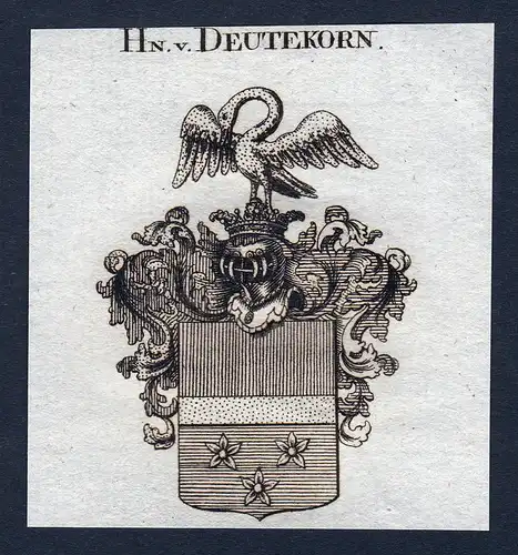 Hn. v. Deutekorn - Deutekorn Wappen Adel coat of arms Kupferstich  heraldry Heraldik