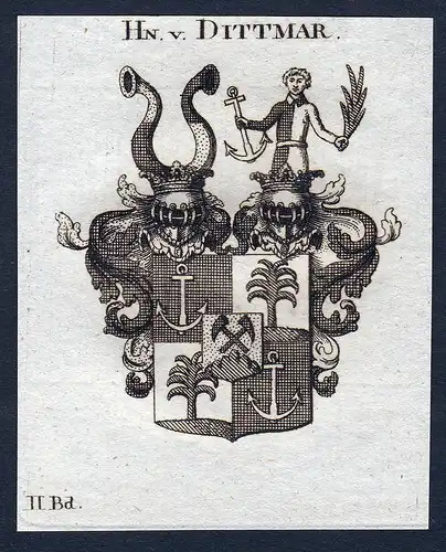 Hn. v. Dittmar - Dittmar Wappen Adel coat of arms Kupferstich  heraldry Heraldik