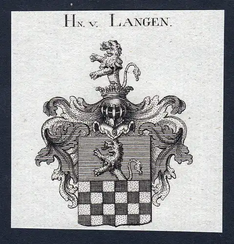 Hn. v. Langen - Langen Wappen Adel coat of arms Kupferstich heraldry Heraldik engraving