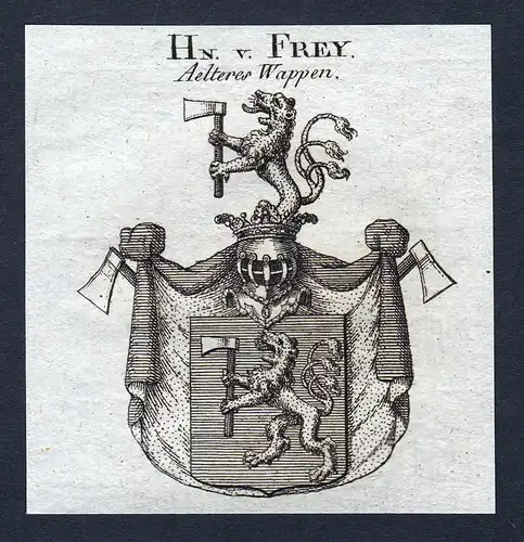 Hn. v. Frey - Frey Wappen Adel coat of arms Kupferstich  heraldry Heraldik