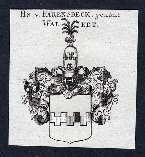 Hn. v. Farensbeck, genant Walket - Walket Farensbeck Fahrensbeck Wappen Adel coat of arms Kupferstich heraldry