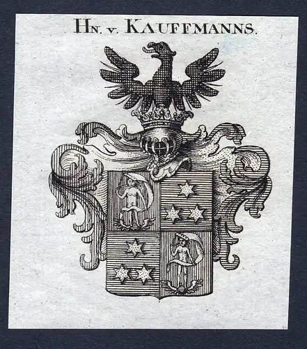 Hn. v. Kauffmanns - Kauffmanns Wappen Adel coat of arms Kupferstich  heraldry Heraldik