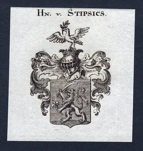 Hn. v. Stipsics - Stipsicz Stipsics Wappen Adel coat of arms Kupferstich  heraldry Heraldik
