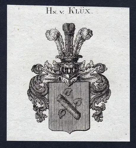 Hn. v. Klüx - Klüx Klücks Wappen Adel coat of arms Kupferstich heraldry Heraldik engraving