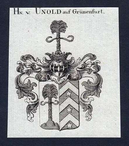 Hn. v. Unold auf Grünenfurt - Unold Grünenfurt Wappen Adel coat of arms Kupferstich heraldry Heraldik engrav