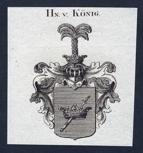 Hn. v. König - König Koenig Wappen Adel coat of arms Kupferstich heraldry Heraldik engraving