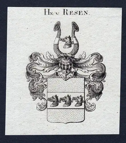 Hn. v. Resen - Resen Rehsen Wappen Adel coat of arms Kupferstich heraldry Heraldik engraving