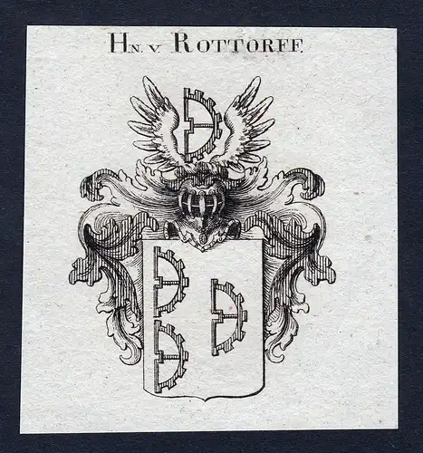 Hn. v. Rottorff - Rottorff Rottorf Wappen Adel coat of arms Kupferstich heraldry Heraldik engraving