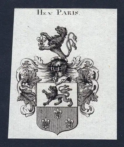 Hn. v. Paris - Paris Frankreich Wappen Adel coat of arms Kupferstich heraldry Heraldik engraving