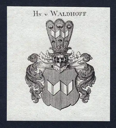 Hn. v. Waldhoff - Waldhoff Waldhof Wappen Adel coat of arms Kupferstich heraldry Heraldik engraving