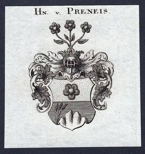 Hn. v. Preneis - Preneis Prenneis Wappen Adel coat of arms Kupferstich  heraldry Heraldik