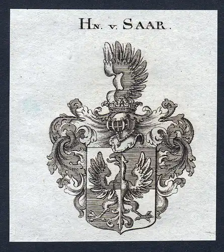 Hn. v. Saar - Saar Wappen Adel coat of arms Kupferstich  heraldry Heraldik
