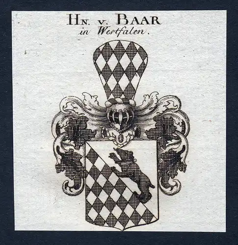 Hn. v. Baar in Westfalen - Baar Wappen Adel coat of arms Kupferstich  heraldry Heraldik