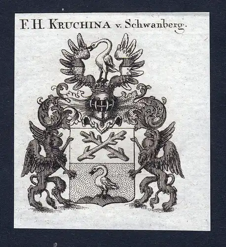 F.H. Kruchina v. Schwanberg - Kruchina von Schwanberg Wappen Adel coat of arms Kupferstich  heraldry Heraldik