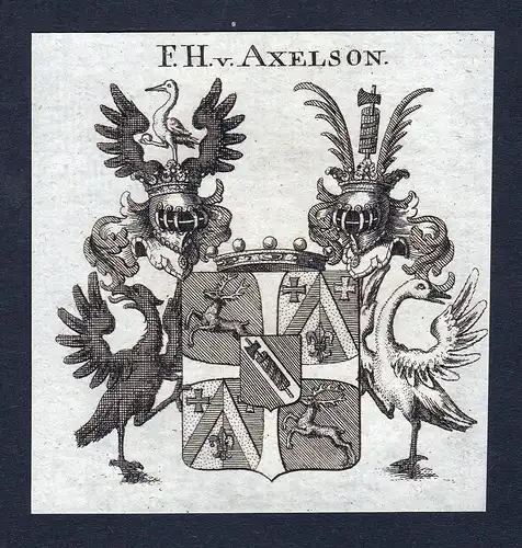 F.H. v. Axelson - Axelson Wappen Adel coat of arms Kupferstich  heraldry Heraldik