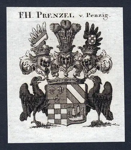 F.H. Prenzel v. Penzig - Prenzel Penzig Pentzig Wappen Adel coat of arms Kupferstich  heraldry Heraldik