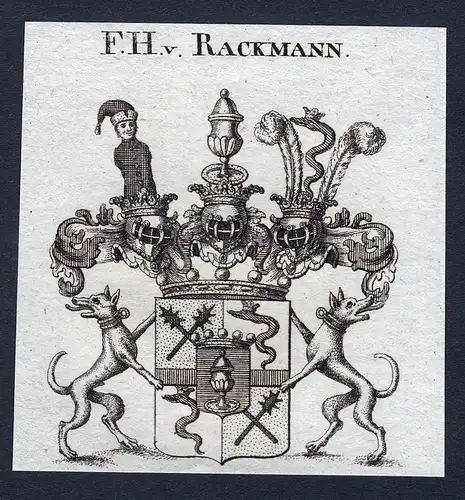 F.H. v. Rackmann - Rackmann Wappen Adel coat of arms Kupferstich  heraldry Heraldik