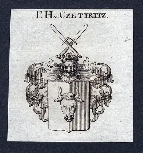 F.H. v. Czettritz - Czettritz Czetteras Zettritz Zedritz von Kinsberg Wappen Adel coat of arms Kupferstich  he