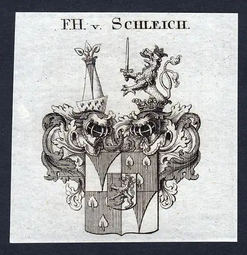 F.H. v. Schleich - Schleich Wappen Adel coat of arms Kupferstich  heraldry Heraldik