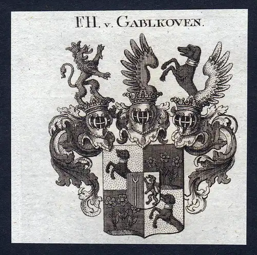 F.H. v. Gablkoven - Gabelkofen Gabelkoven Wappen Adel coat of arms Kupferstich  heraldry Heraldik