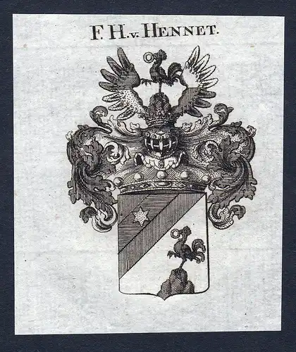 F.H. v. Hennet - Hennet Wappen Adel coat of arms Kupferstich  heraldry Heraldik