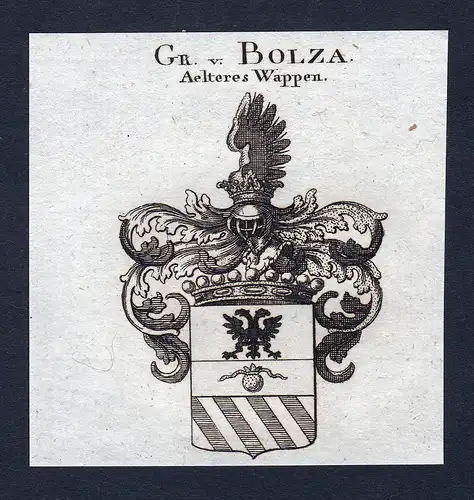 Gr. v. Bolza - Bolza Wappen Adel coat of arms Kupferstich  heraldry Heraldik