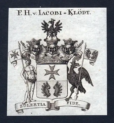 F.H. v. Iacobi-Klödt - Jacobi-Klödt Jacobi-Kloedt Wappen Adel coat of arms Kupferstich  heraldry Heraldik