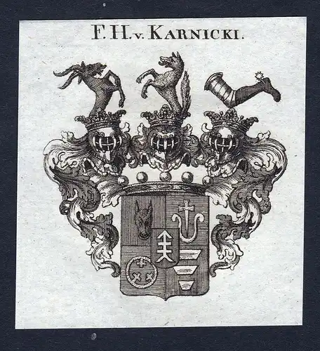 F.H. v. Karnicki - Karnicki Karnicki-Karnice Wappen Adel coat of arms Kupferstich  heraldry Heraldik