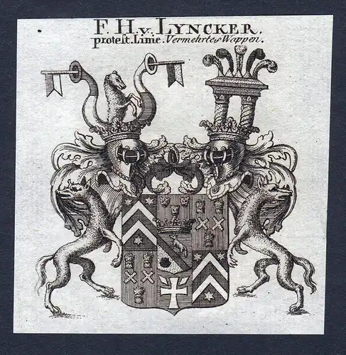 F.H. v. Lyncker - Lyncker Lincker Lützenwick Luetzenwick Wappen Adel coat of arms Kupferstich  heraldry Heral