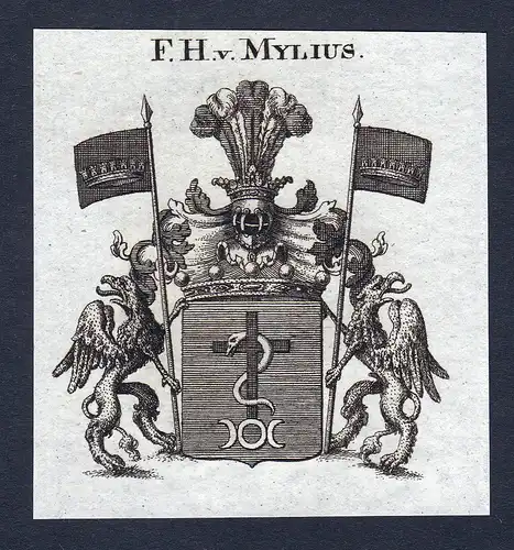 F.H. v. Mylius - Mylius Wappen Adel coat of arms Kupferstich  heraldry Heraldik