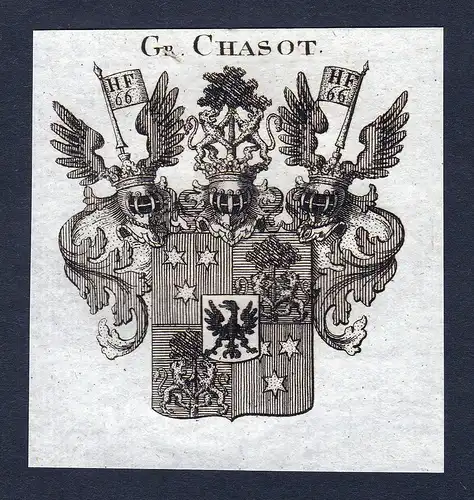 Gr. Chasot - Chasot Wappen Adel coat of arms Kupferstich  heraldry Heraldik