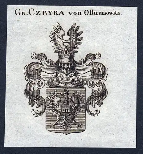 Gr. Czeyka von Olbramowitz - Czeyka von Olbramowitz Wappen Adel coat of arms Kupferstich  heraldry Heraldik