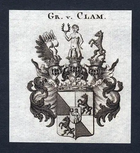Gr. v. Clam - Clam Wappen Adel coat of arms Kupferstich  heraldry Heraldik