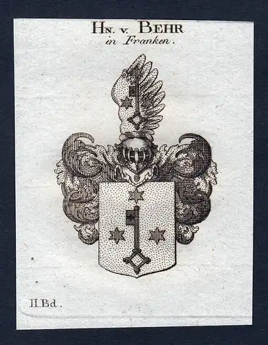 Hn. v. Behr in Franken - Behr Franken Wappen Adel coat of arms Kupferstich heraldry Heraldik engraving