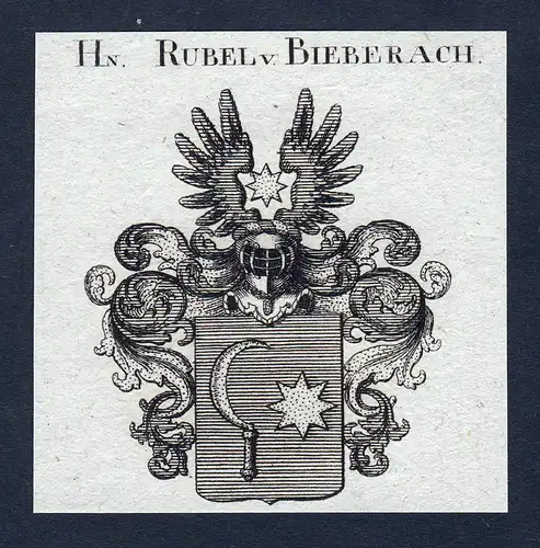 Hn. Rubel v. Bieberach - Rubel Rubbel Bieberach Wappen Adel coat of arms Kupferstich heraldry Heraldik engravi