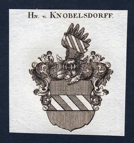 Hn. v. Knobelsdorff - Knobelsdorff Wappen Adel coat of arms Kupferstich  heraldry Heraldik