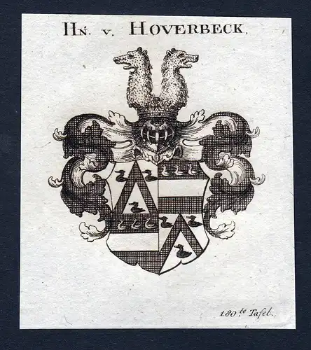 Hn. v. Hoverbeck - Hoverbeck Wappen Adel coat of arms Kupferstich  heraldry Heraldik