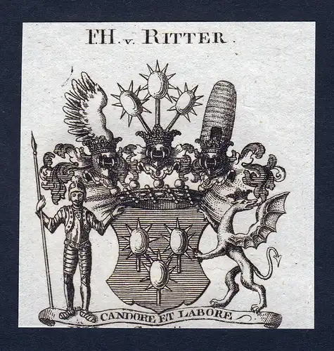 F.H. v. Ritter - Ritter Wappen Adel coat of arms Kupferstich  heraldry Heraldik