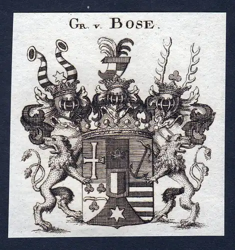 Gr. v. Bose - Bose Wappen Adel coat of arms Kupferstich  heraldry Heraldik