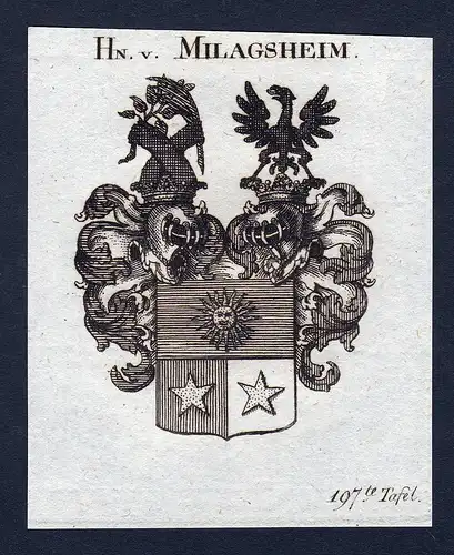 Hn. v. Milagsheim - Milagsheim Wappen Adel coat of arms Kupferstich  heraldry Heraldik