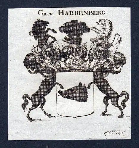 Gr. v. Hardenberg - Hardenberg Wappen Adel coat of arms Kupferstich  heraldry Heraldik