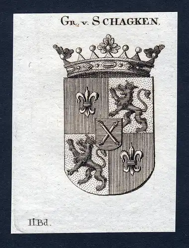 Gr. v. Schagken - Schagken Wappen Adel coat of arms Kupferstich  heraldry Heraldik