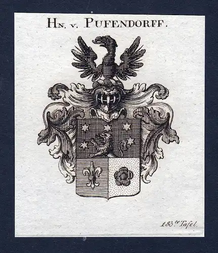 Hn. v. Pufendorff - Pufendorff Pufendorf Wappen Adel coat of arms Kupferstich  heraldry Heraldik