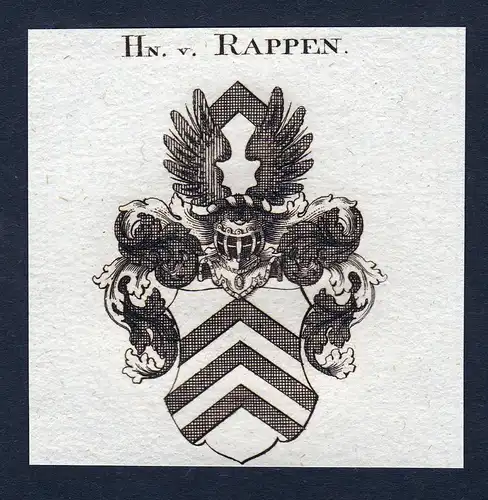 Hn. v. Rappen - Rappe Rapp Rappen Wappen Adel coat of arms Kupferstich  heraldry Heraldik