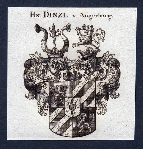 Hn. Dinzl v. Angerburg - Dinzl von Angerburg Wappen Adel coat of arms Kupferstich  heraldry Heraldik