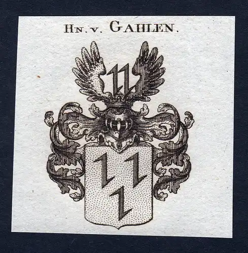 Hn. v. Gahen - Gahlen Wappen Adel coat of arms Kupferstich  heraldry Heraldik