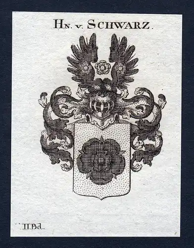 Hn. v. Schwarz - Schwarz Wappen Adel coat of arms Kupferstich  heraldry Heraldik